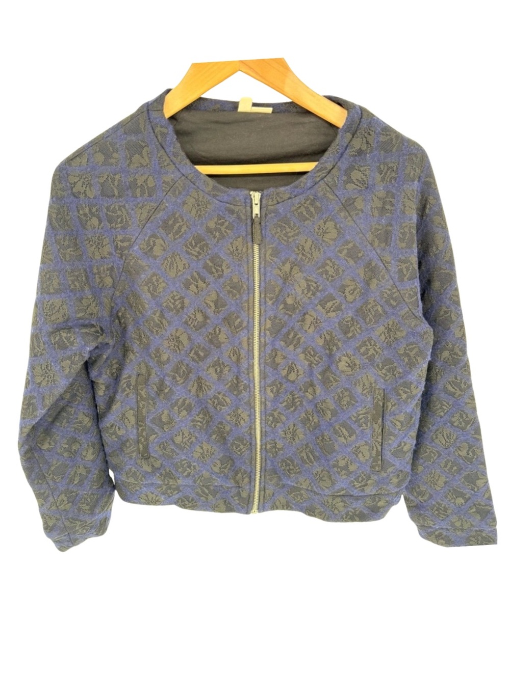 Moth Anthropologie Madeleine Navy Blue Lace Bomber Jacket Small Wool Boho Indie